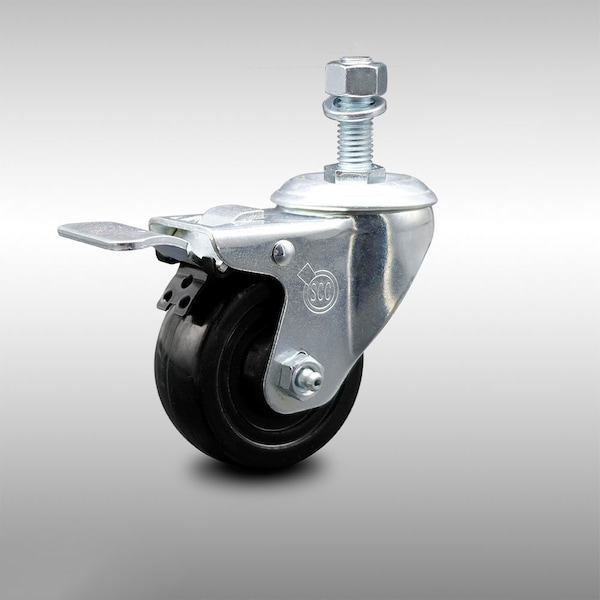 3 Inch SS Hard Rubber Swivel 1/2 Inch Threaded Stem Caster with Total Lock Brake